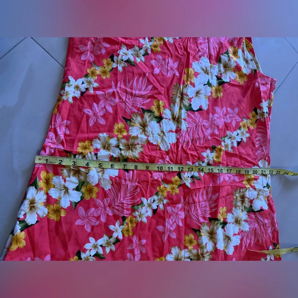 Paradise Bay Hawaiian dress, predominantly red,diagonal stripes pink floral L Red Size L - Image 4