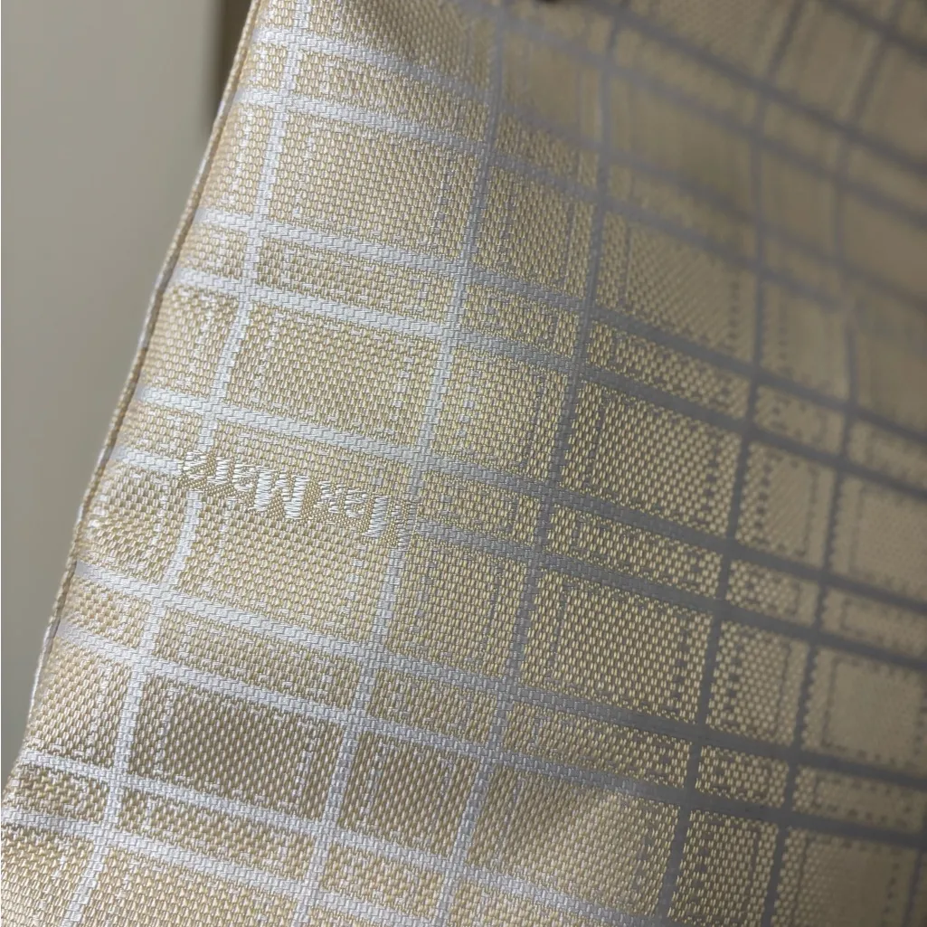 MaxMara Beige Tan Leather Canvas Shoulder Bag Stripe Checkered - Image 10