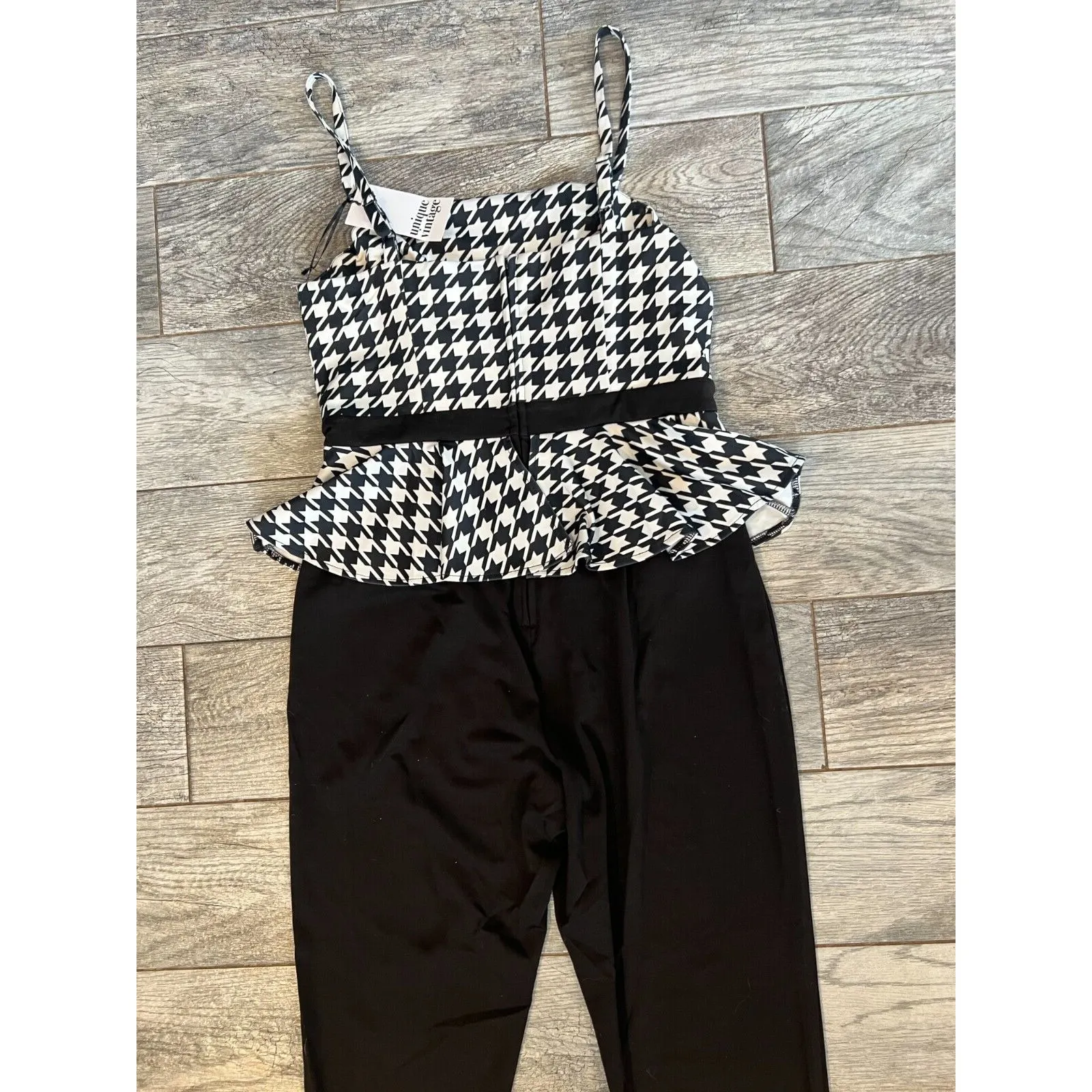 Unique Vintage Jumpsuit Large Houndstooth Jumper NWT size Large 10 12 Peplum - Image 10