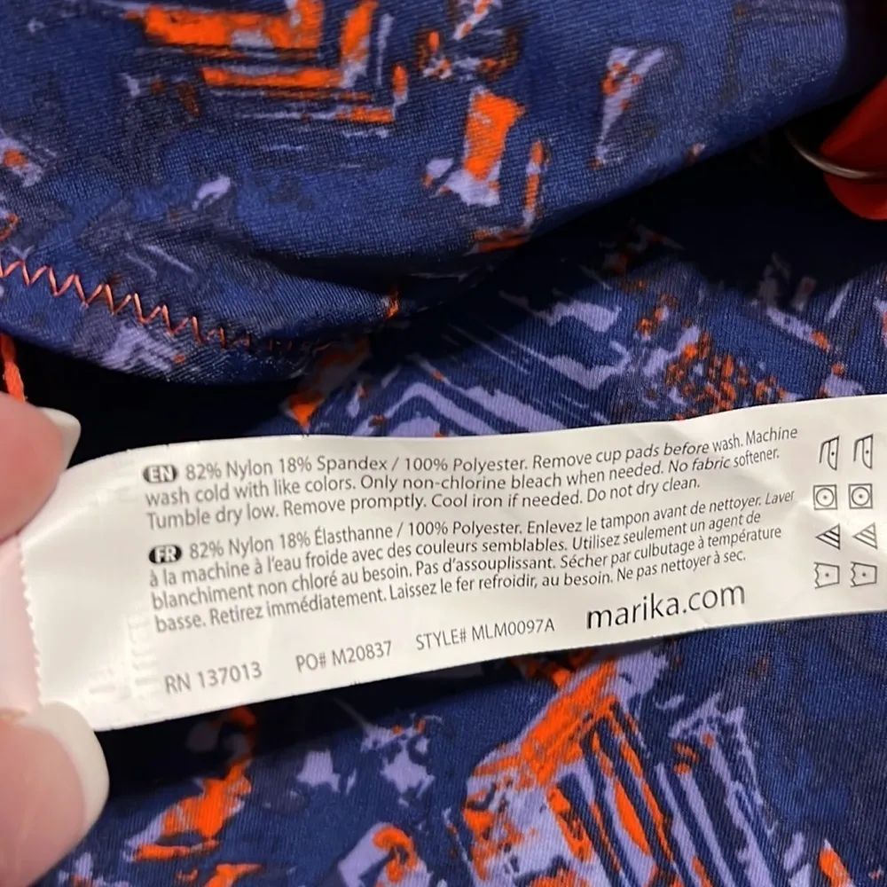 MARIKA swim top medium removable cup pads reddish orange blue adjustable straps - Image 10