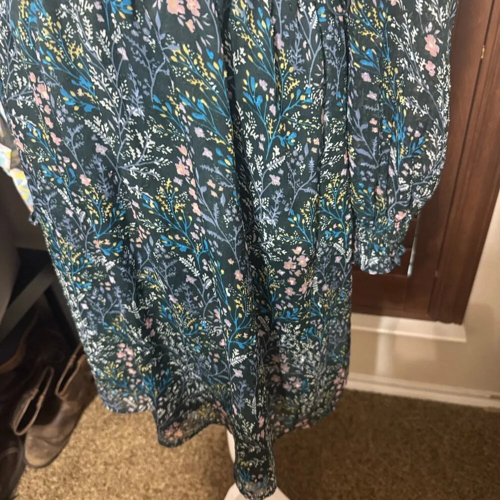 Loft Green Floral Dress sz 4 Smocked Cottagecore Fairy Ditsy Prairie Mini - Image 3