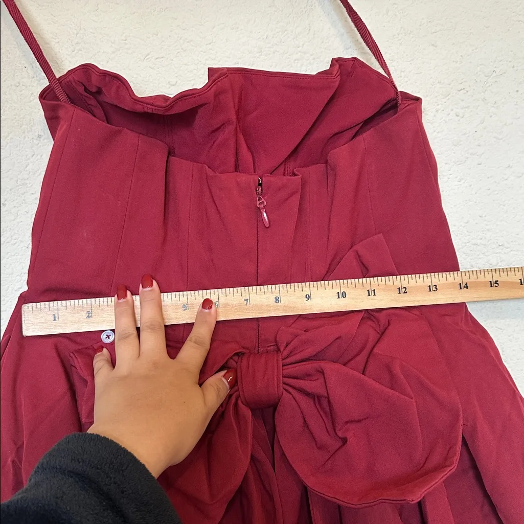 House of CB Pandora Berry Strapless Detachable Bow Red Maxi Dress Size L - Image 13