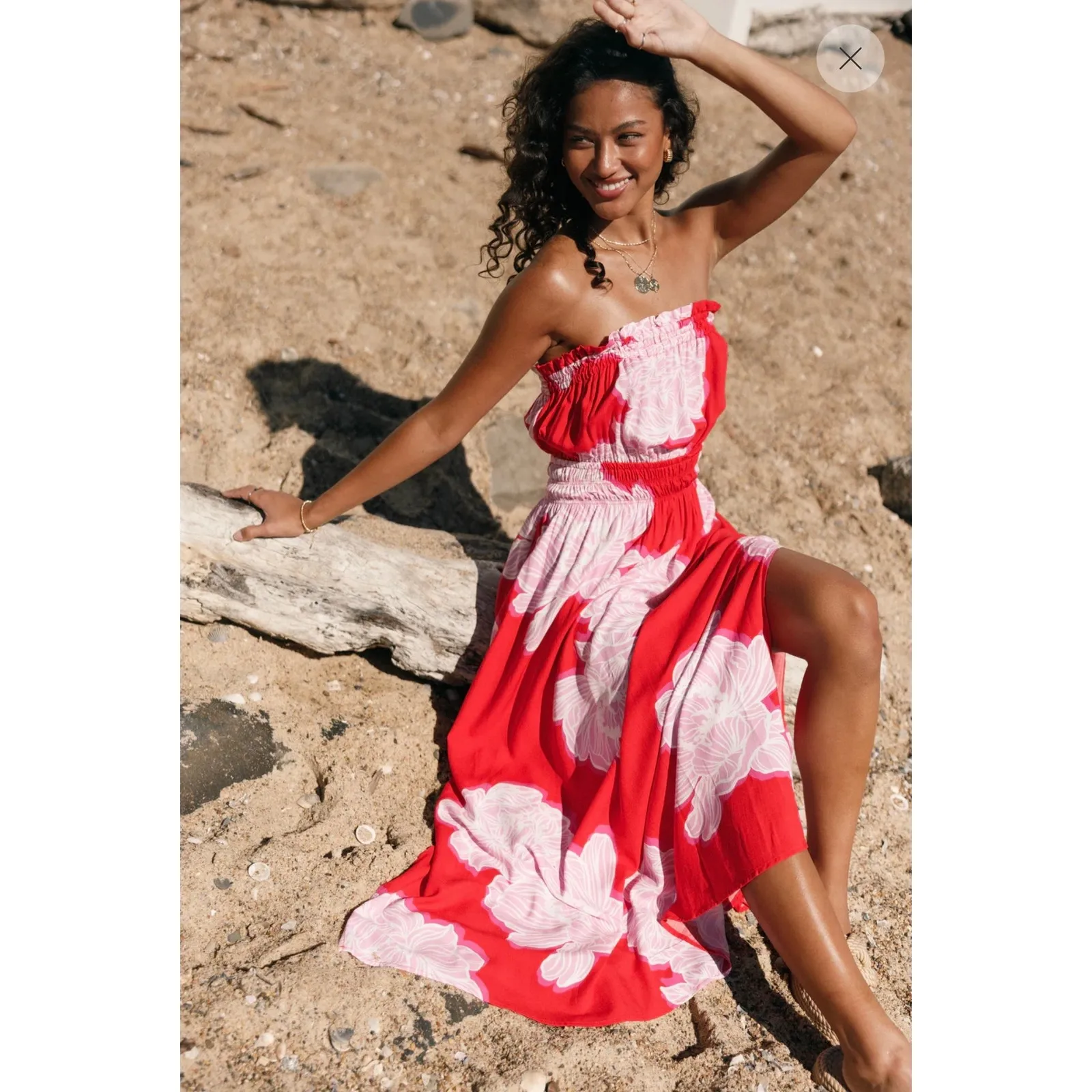 PETAL & PUP Sybel Midi Dress - Red Pink Floral - Size Small - Image 4