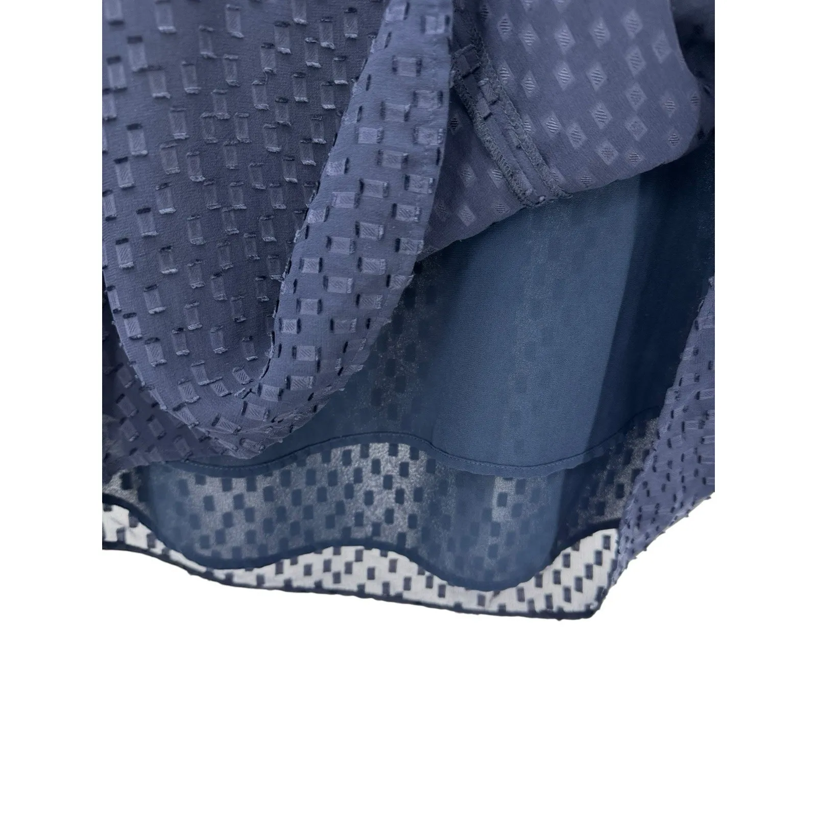 J.Crew Navy Textured Sheer Long‎ Sleeve Silk Blend Blouse Size 10 Tall V-Neck - Image 3