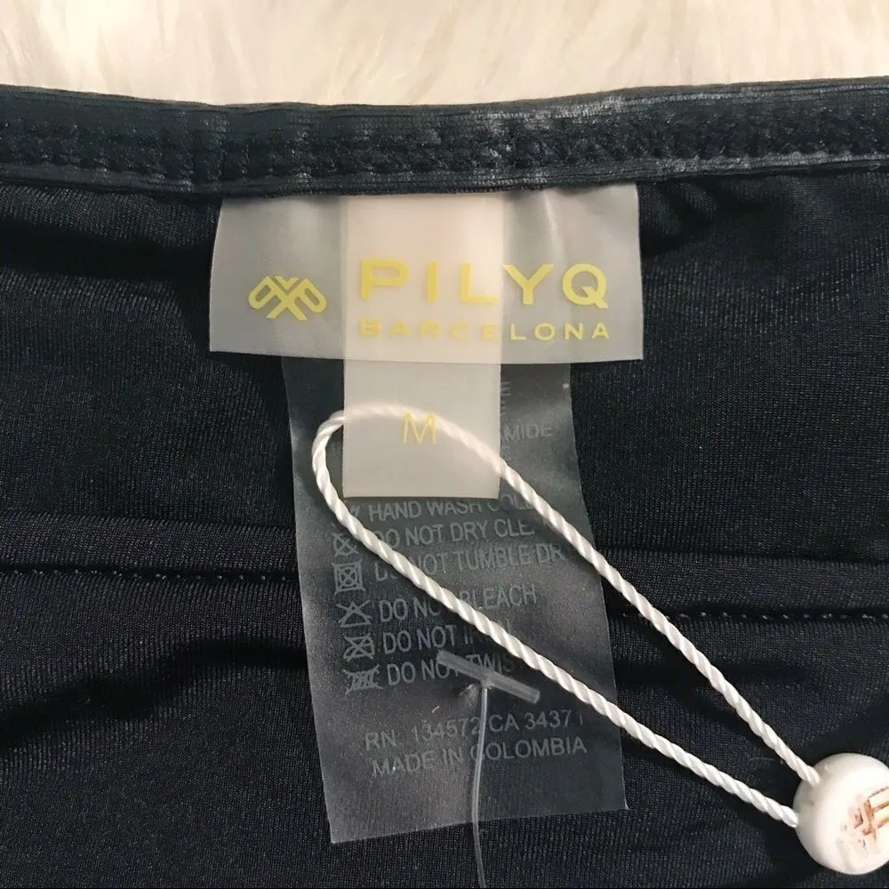 PILYQ Banded Teeny Bikini Bottom Dreamy Aqua Blue Black Colorblock Medium New‎ - Image 6