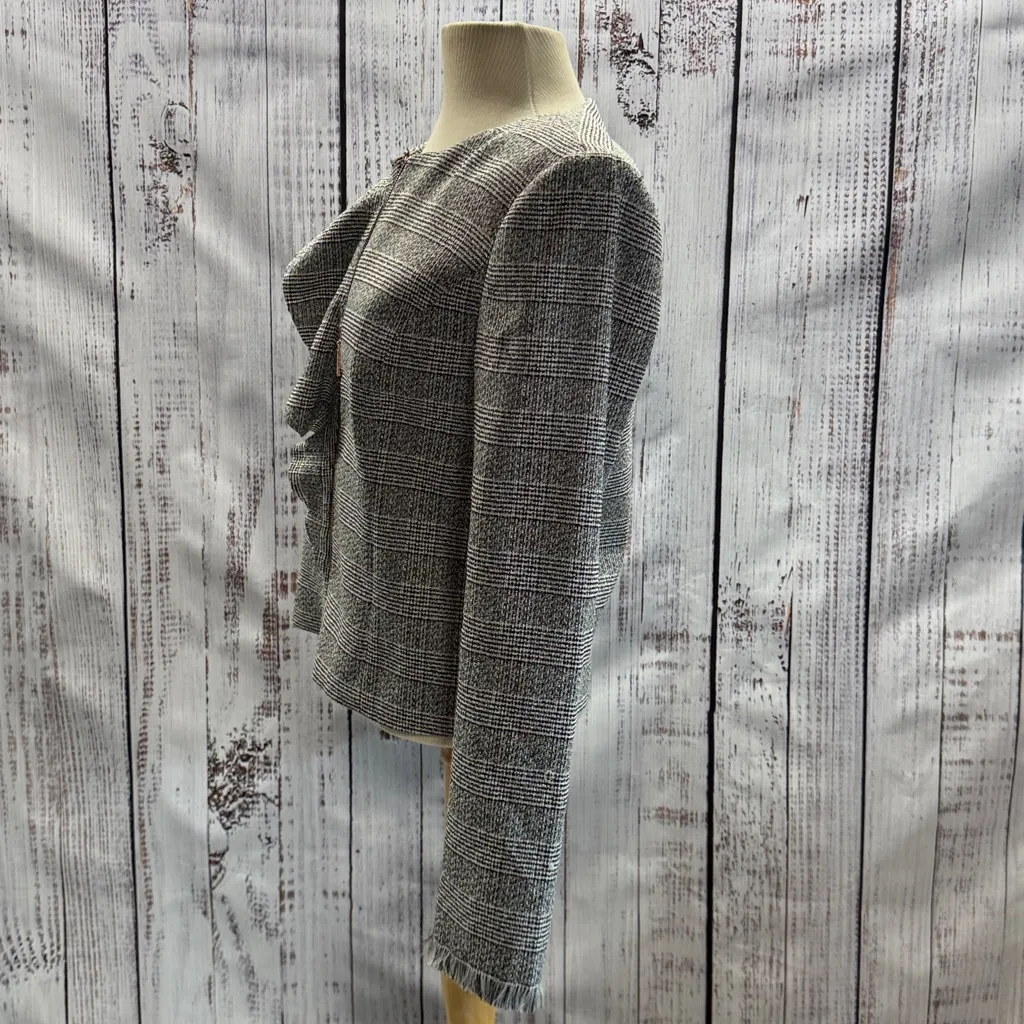 Ivanka Trump Wonderland Black and White Plaid Ruffle Zip Up Blazer Jacket Size 4 - Image 8