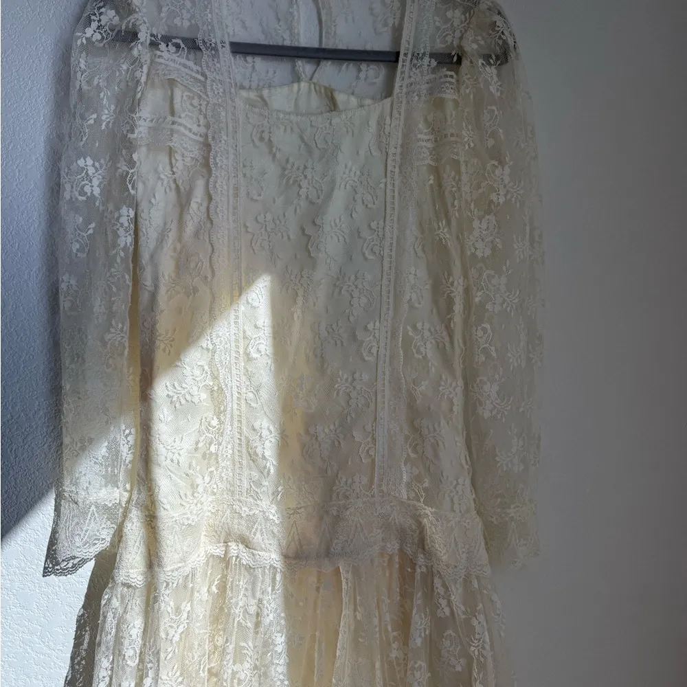 Vintage Jessica McClintock Cream One Shoulder Gown - Image 5