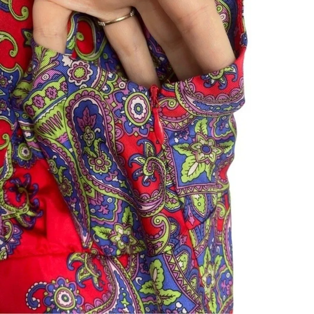 Silk Boho Dress Red Paisley Print Size 2 - Image 9