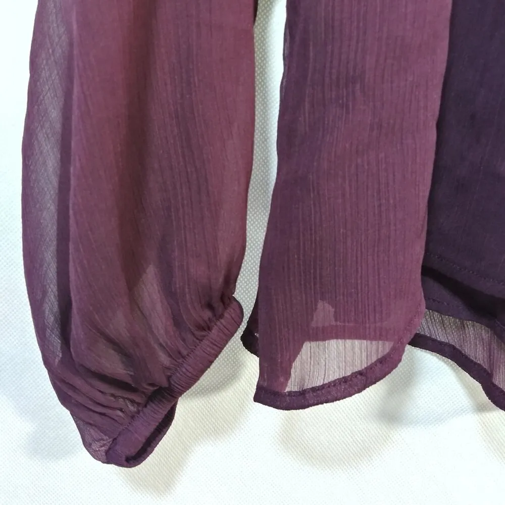 Joie Long Sleeve Smocked Top Blouse Deep Wine Size M - Image 5