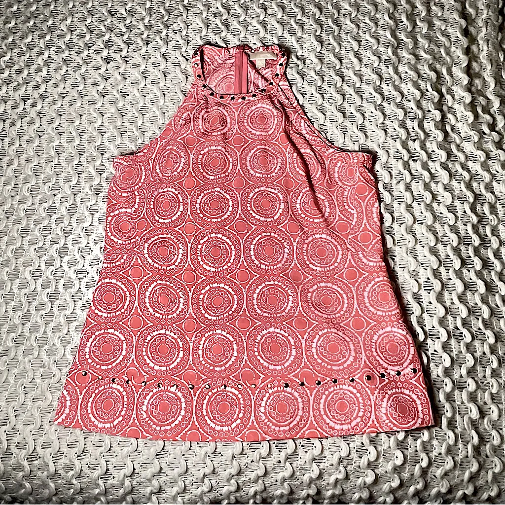 Michael Kors Coral Halter Circle Geometrical Fitted Tank with Gold Metal Studs - Image 8