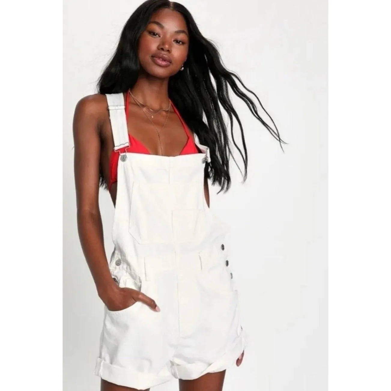 Women’s Free People Overalls We The Free Ziggy Relaxed White Shortalls Large L - Image 2