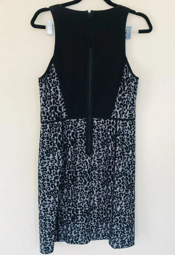 New Rebecca Taylor Leopard Knit Shift Dress Black Gray Women's Size 12 - Image 3