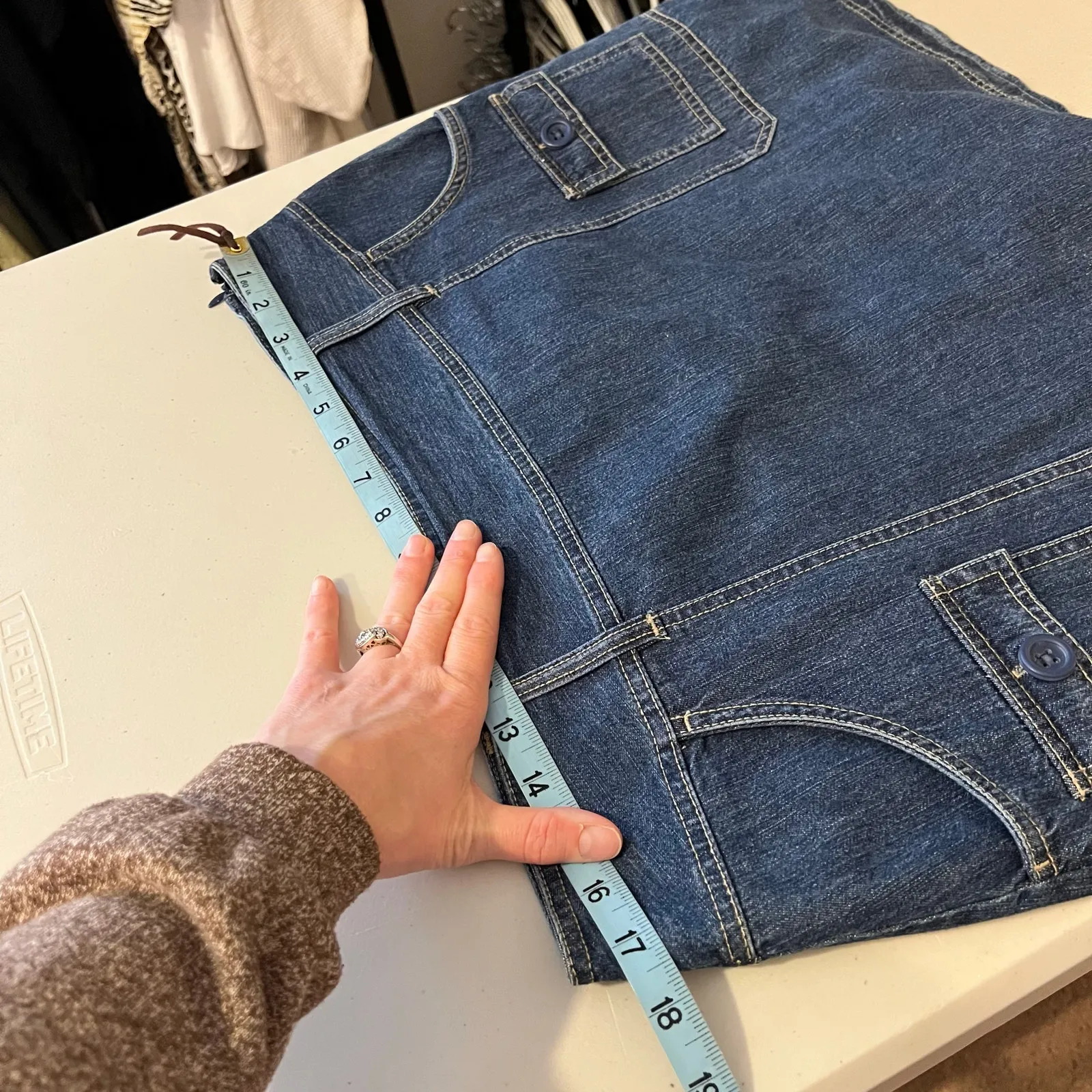 St. John's Bay Vintage Blue 100% Cotton Denim Cargo Utility Skort Size 14 - Image 8