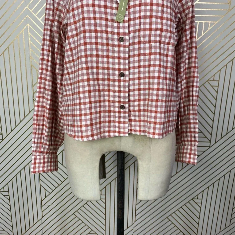 Marine Layer Madeline Relaxed Crop Shirt in Red & White Plaid Size US Medium - Image 6