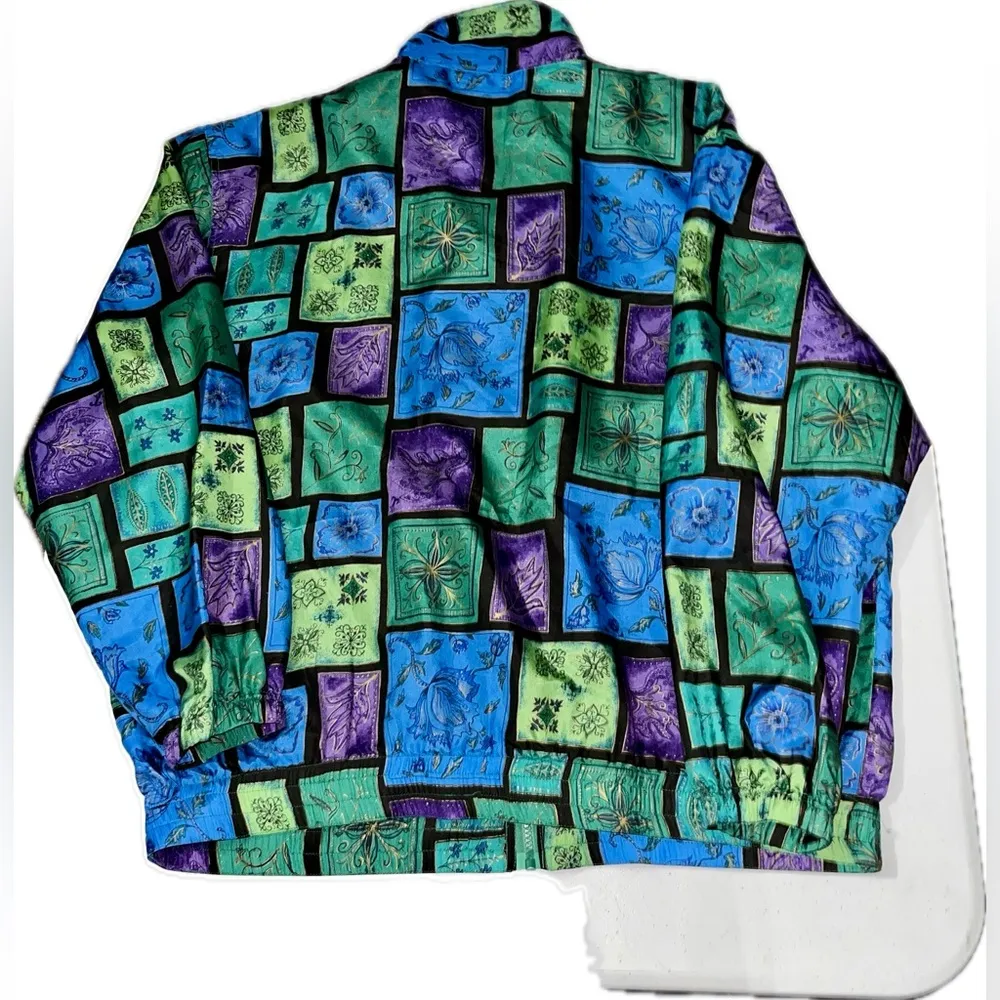 Vintage 100% Silk Colorblock Windbreaker Jacket Multiple Size 1X - Image 3