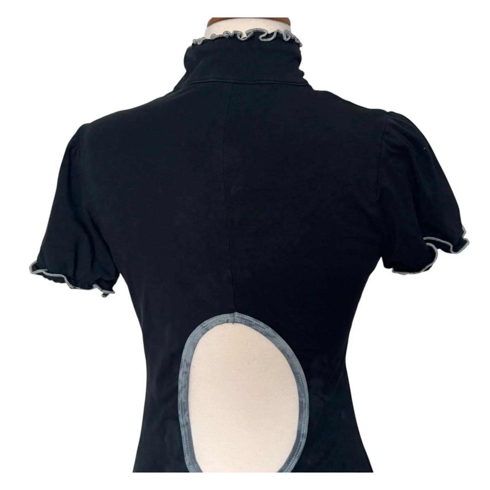 RARE Indie Vintage Cutout Ruffle Mini Dress Y2K Coquette Cottagecore Goth Sz M Black Size M - Image 9