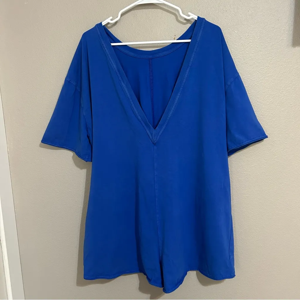 Free People Hot Shot Tee Blue Oversized Romper women’s size large - Image 8