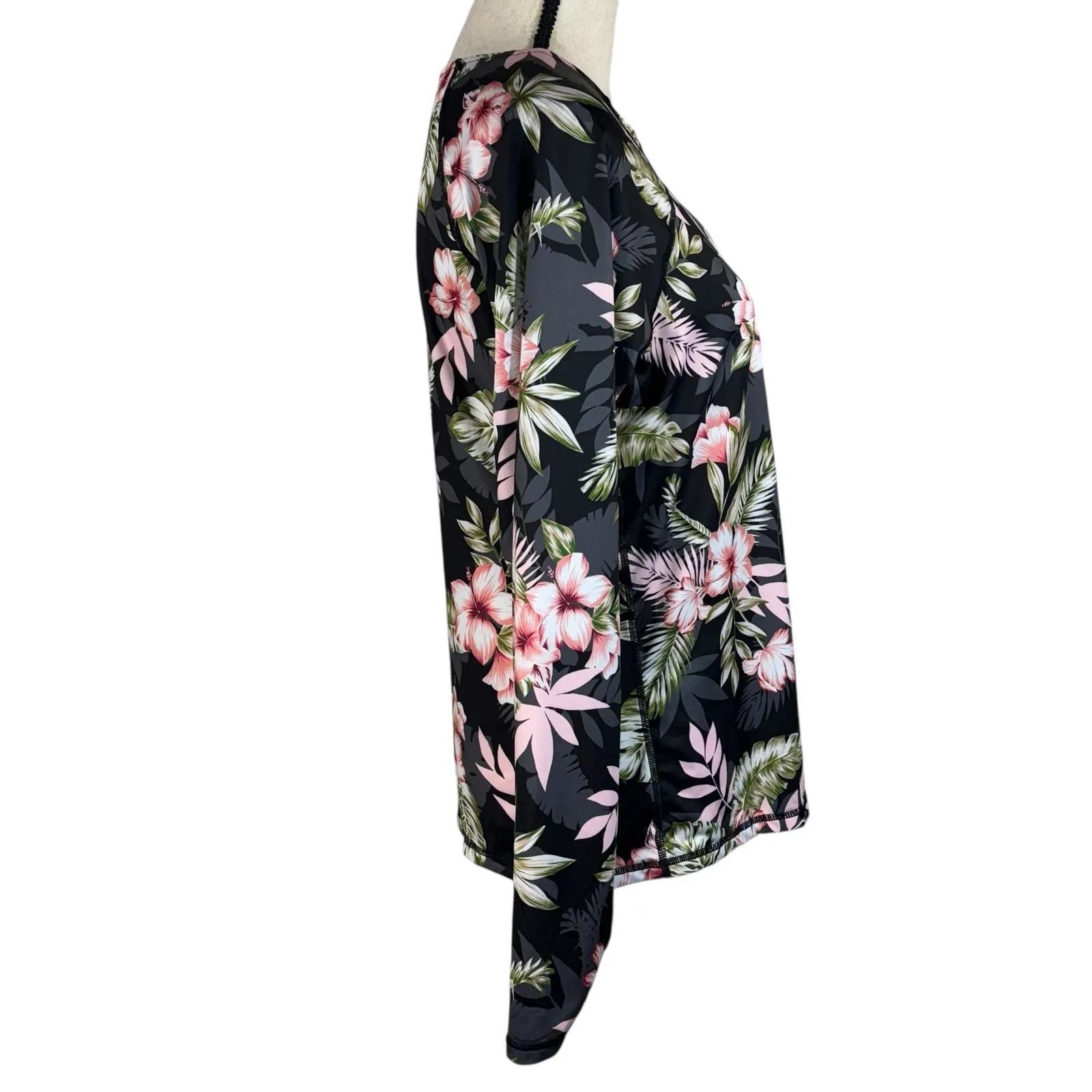 Hurley Large Swim Top Rashguard Floral UPF 50+ Stretch Long Sleeve 1/4 Zip Multi - Image 3