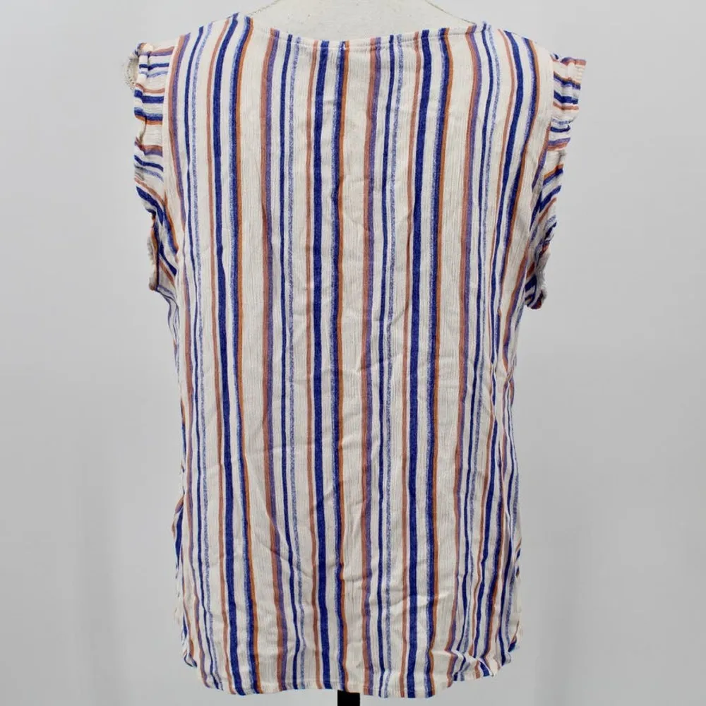 West K Samantha Striped Tie Front Knot Tank Top Flutter Sleeves Blue Orange XXL - Image 4