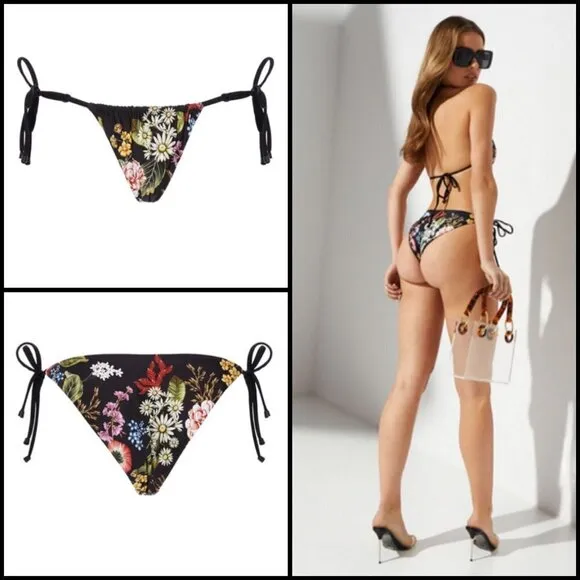 đź’•AGUA BENDITAđź’• Aldana Moss Bikini Bottom ~ Black Floral Print Medium NWT - Image 2