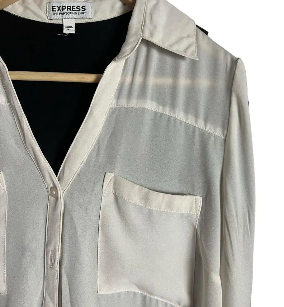 Express White Black Portofino Sheer Long Sleeve Button Up Shirt Size Small - Image 3