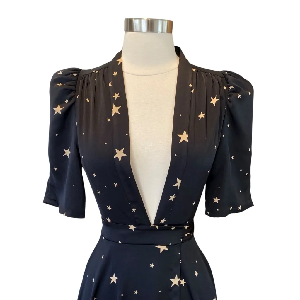 Stoned Immaculate Hollywood Black Star Print Short Sleeve Maxi Wrap Dress XS - Image 4