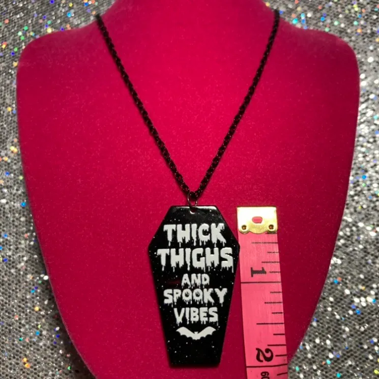 Thick Thighs and Spooky Vibes Necklace Gothic Jewelry Halloween witchy emo goth - Image 2
