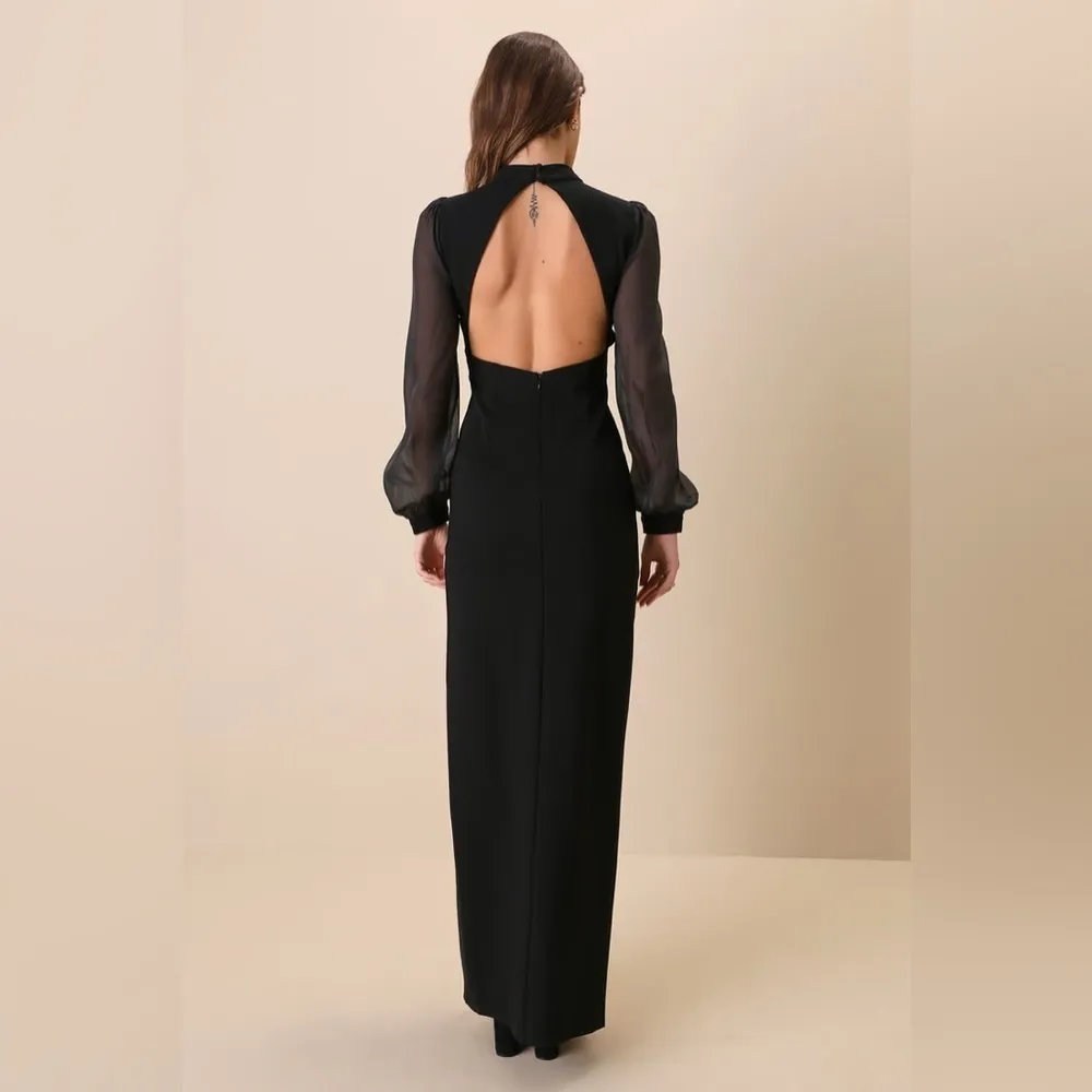 LULU’S Seeking Sophistication Black Backless Balloon Sleeve Maxi Dress - Image 5