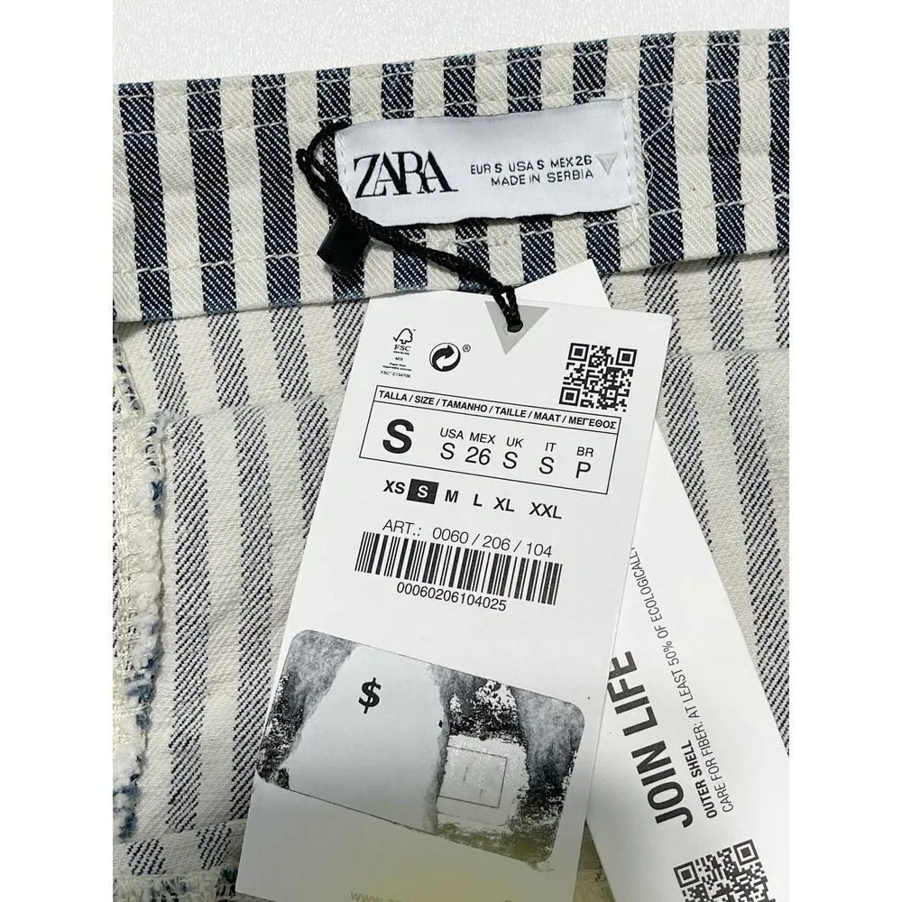 Zara Striped Denim Crop Bodice Tank Top Sleeveless‎ Blue White Small - Image 3