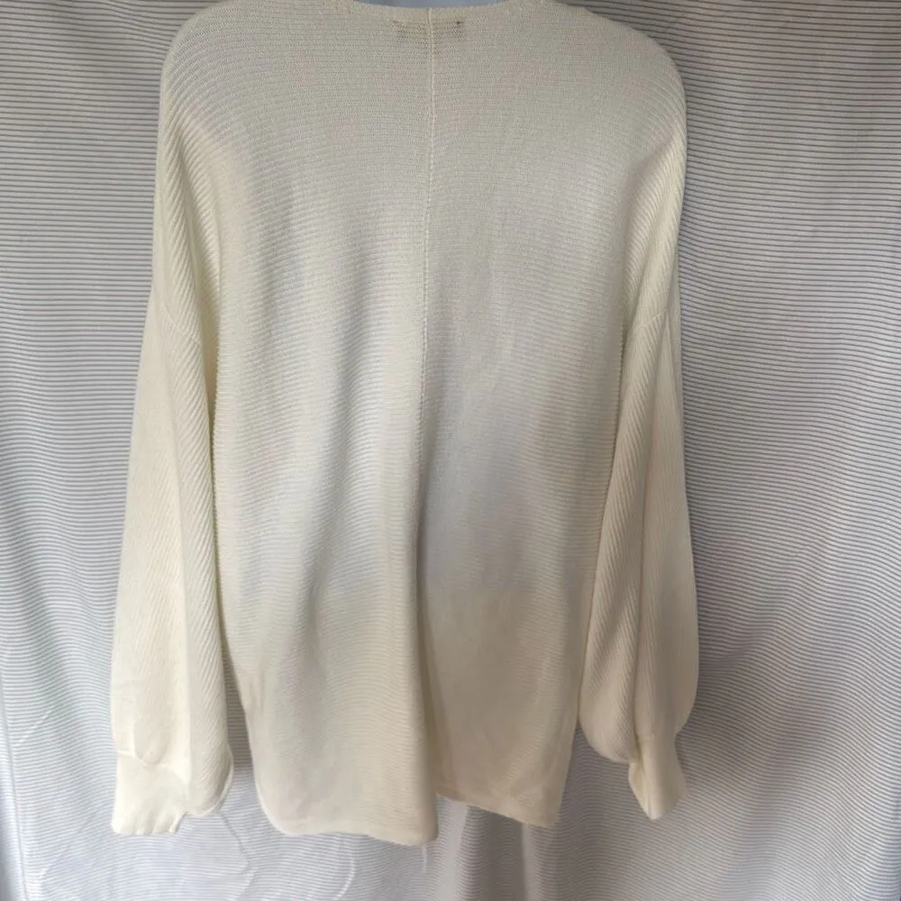 1. STATE | Ivory Cream V Neck Bubble Balloon Sleeve Ribbed Sweater | Size Large - Image 3