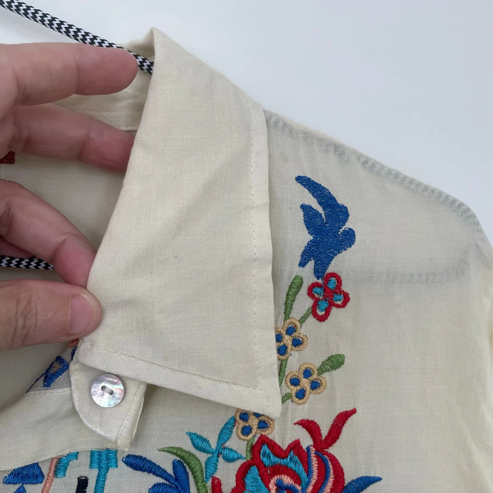 Scully Embroidered Long Sleeve Button Down Top Womens L Cream Size L - Image 8