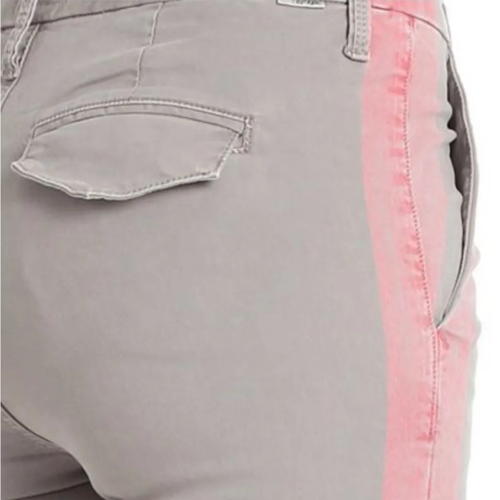 MOTHER Shaker High Rise Waist BEIGE Pink Side Stripe Prep Fray Ankle Crop Pants Gray Size 24 - Image 7