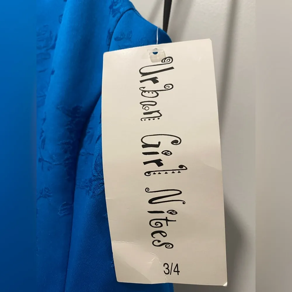 NWT  Nites VTG Y2K 90s Blue Satin Floral Jacquard Prom Dress - Image 6