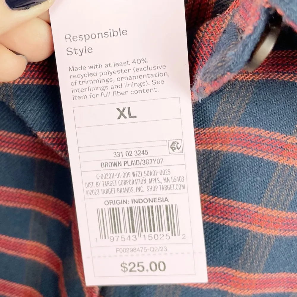 NEW Wild Fable Target Women's Oversized Button-Down Flannel Shirt Brown Plaid XL - Image 7