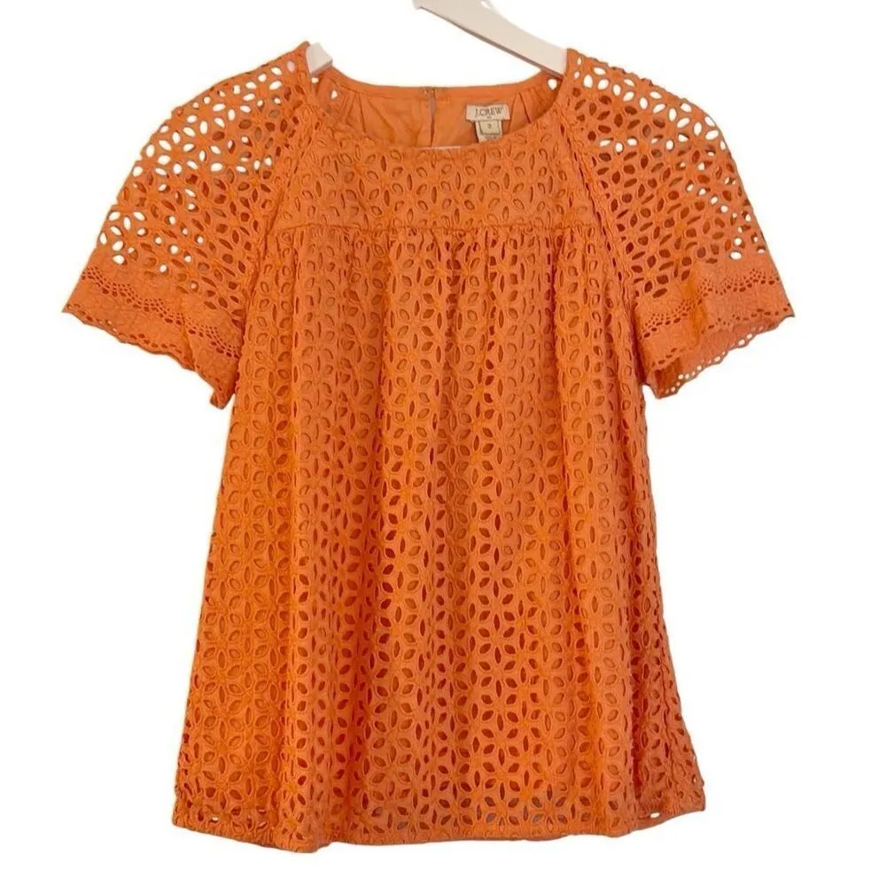 J.Crew orange eyelet cap sleeve top size 2 Orange - Image 2