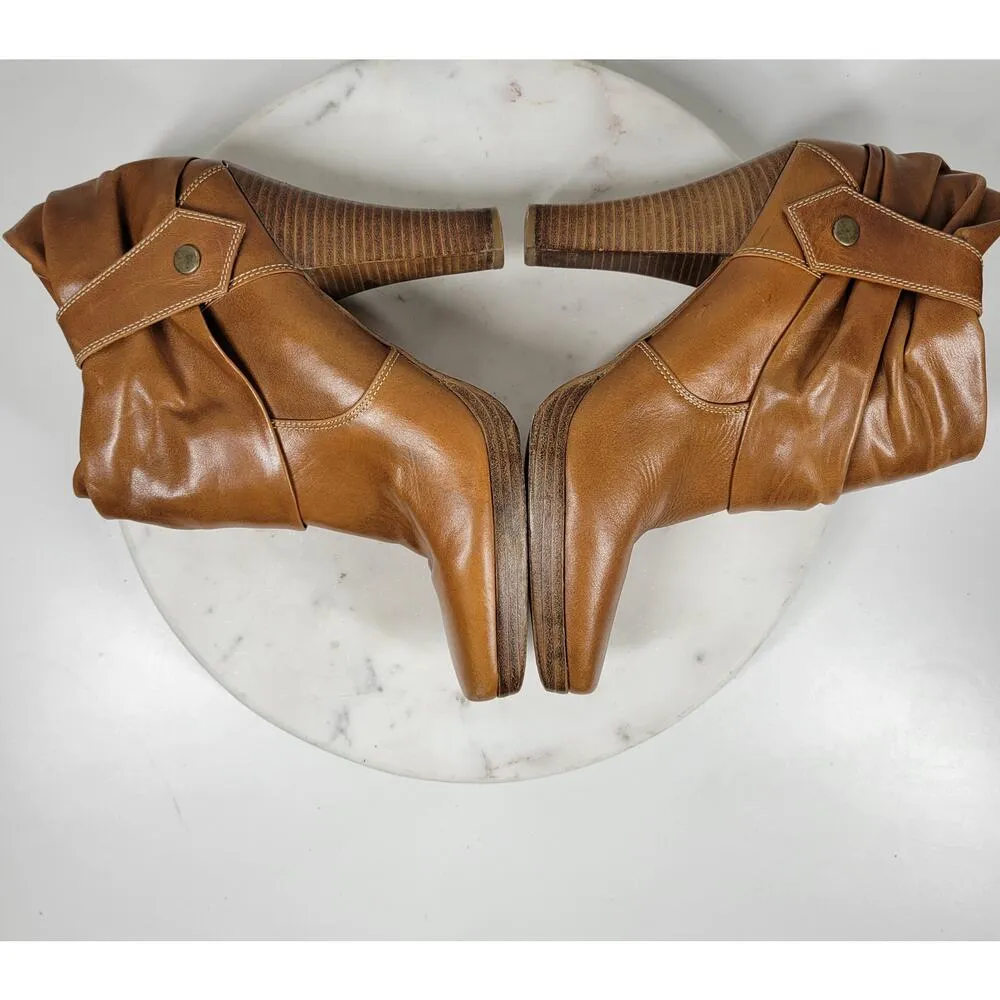 Facade Zena Ankle Boots Womens 10 Brown Leather Gathered Snap Platform Heeled Tan - Image 10