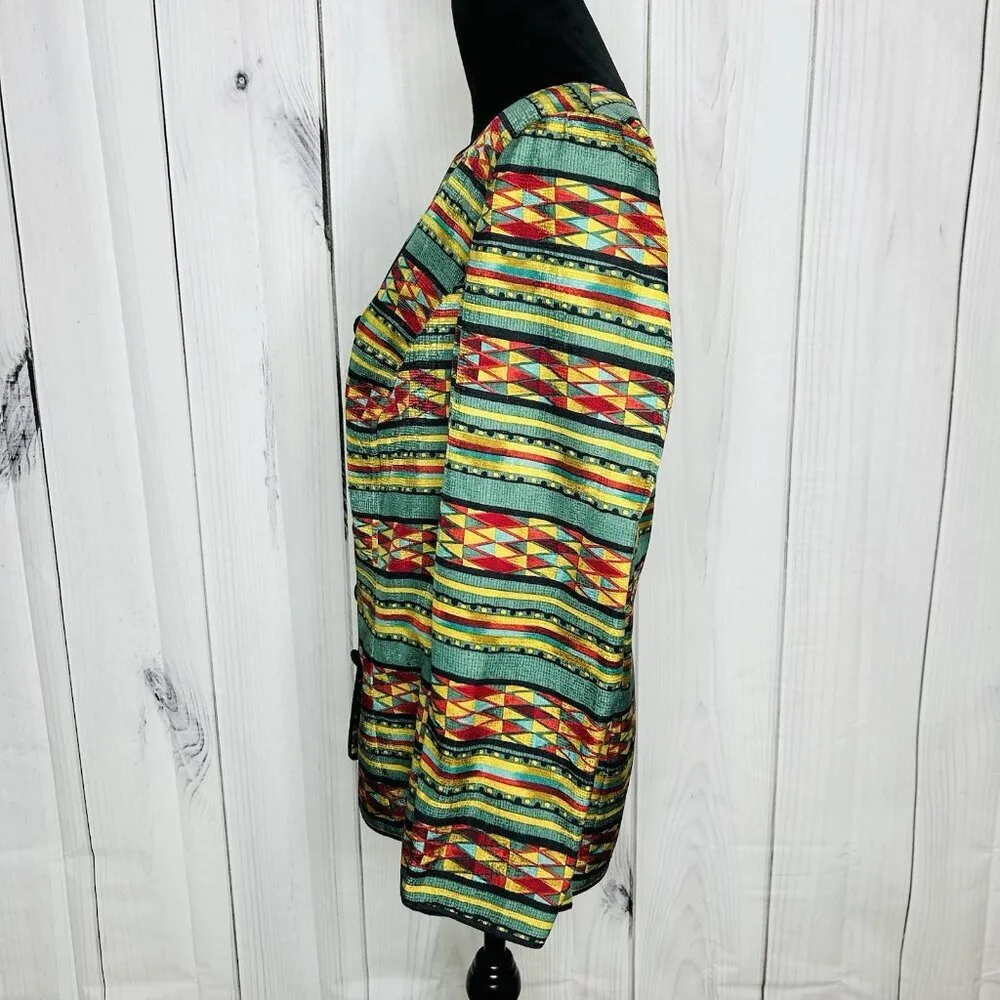 Adrianna Papell 100% Silk Jacket Sz 16 Geometric Multicolor Lined Vintage - Image 5