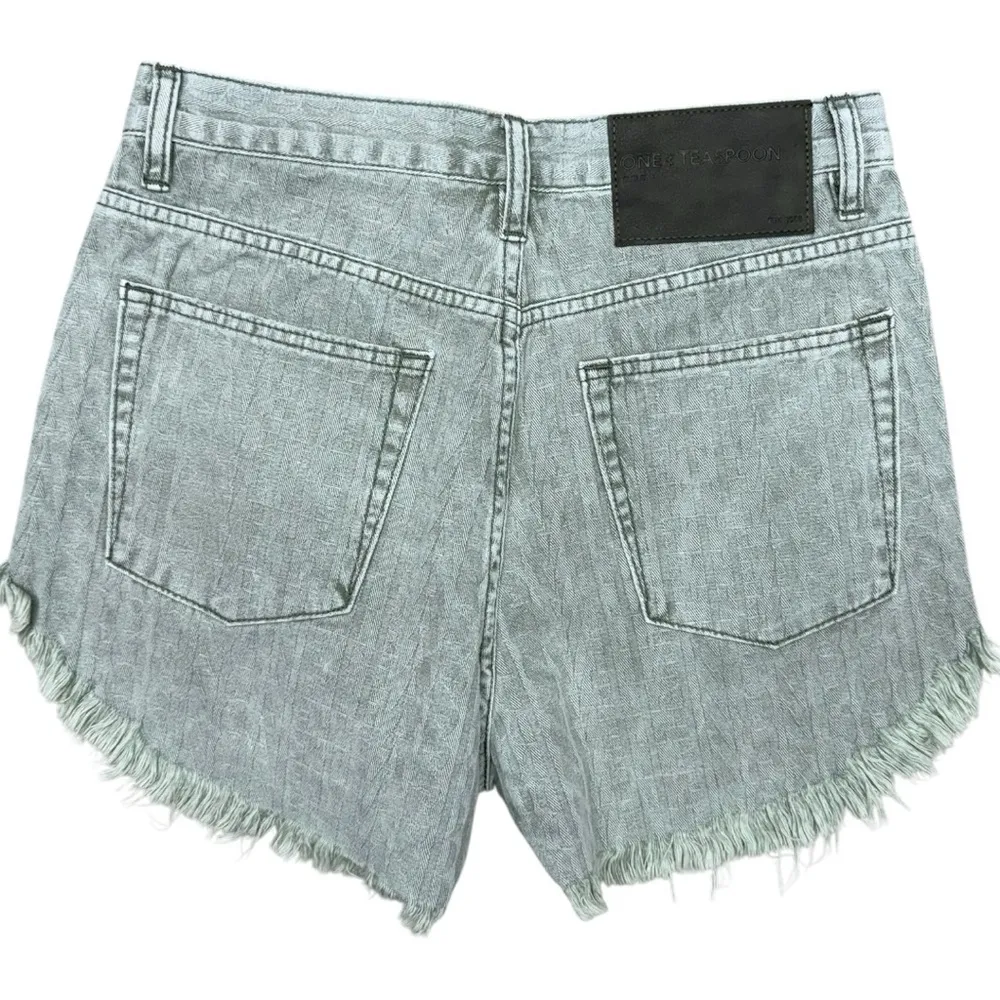 One Teaspoon Outlaws Mid Waist Frayed Hem Denim Shorts, Khaki Green, Size 28 - Image 3