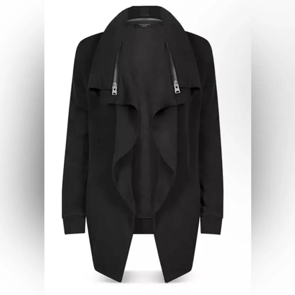 AllSaints size M Dahlia Drape Black Open Front Cardigan - Image 3
