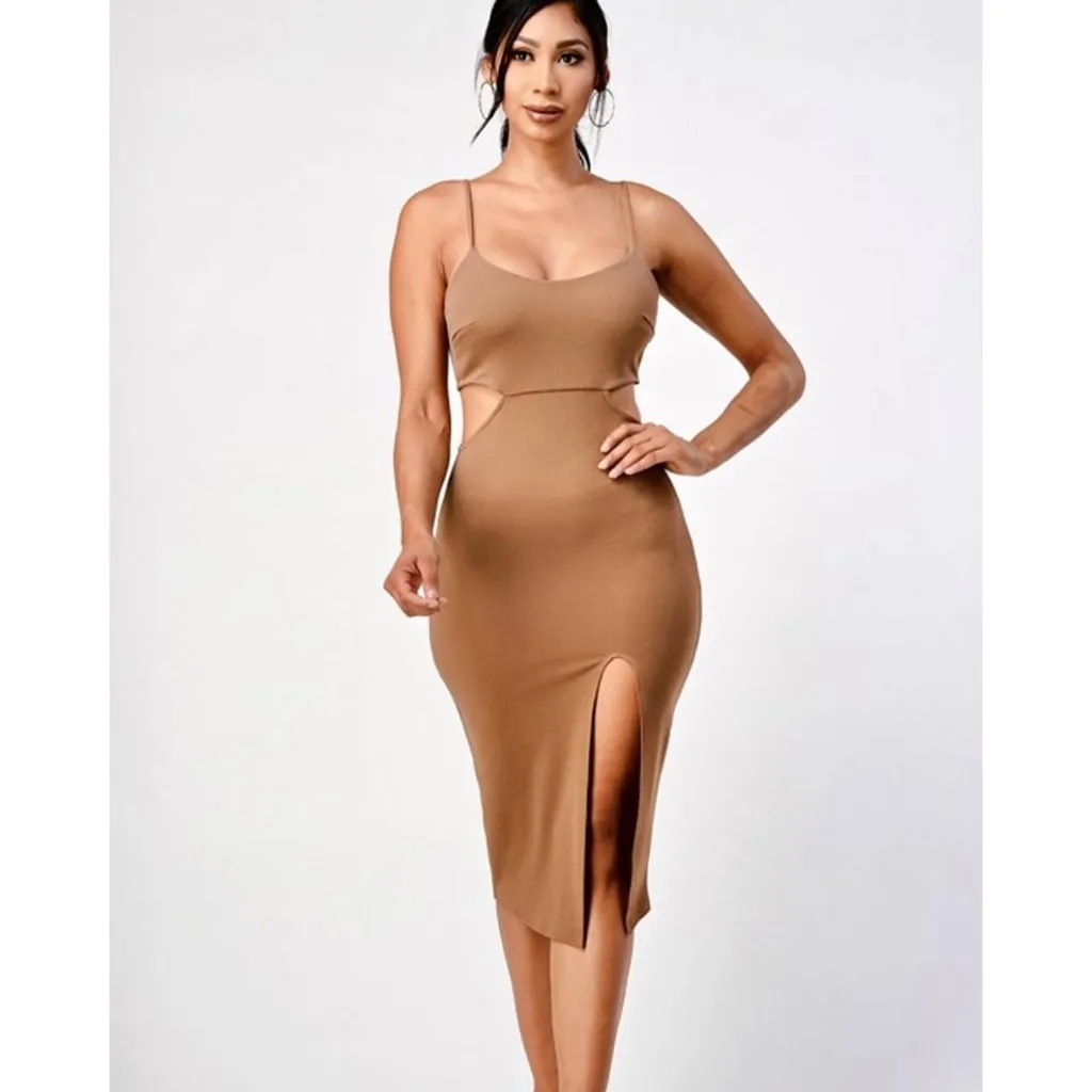 Mocha Cutout Dress Brown Size L - Image 2