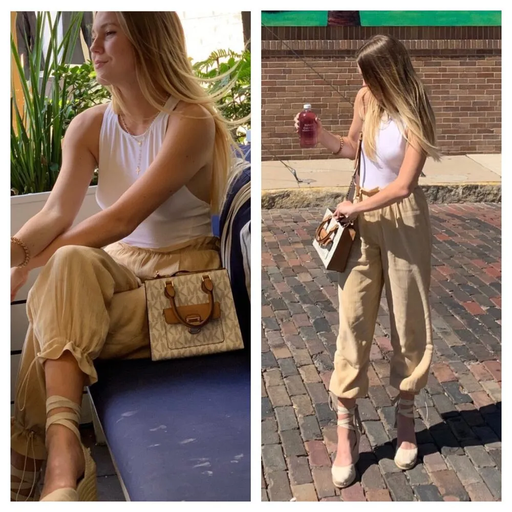 House of Harlow 1960 x Revolve Tamar Gold Lurex Drawstring Tapered Pants Medium - Image 3