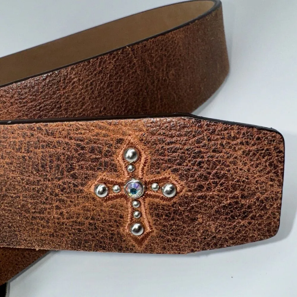 Justin Boots Western RhinestoneBelt Women's 36 Brown Leather Christianity Cross - Image 3