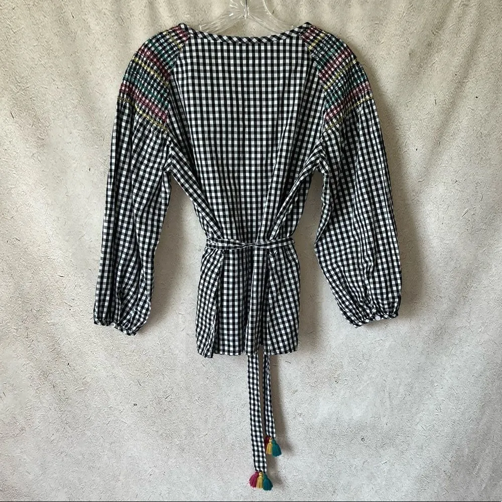 Madewell  small Smocked Gingham Top Blouse - Image 7