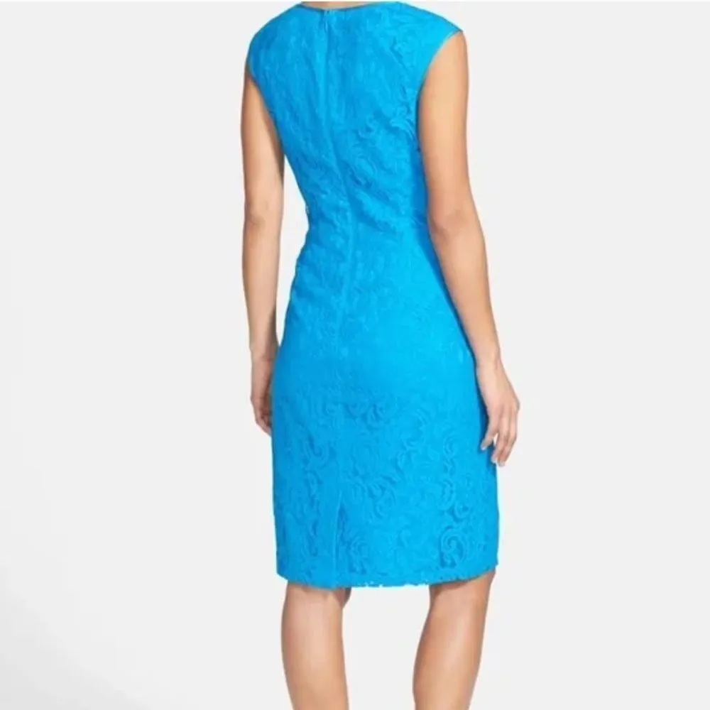 Adrianna papell blue cut out neckline lace dress size 4 - Image 2