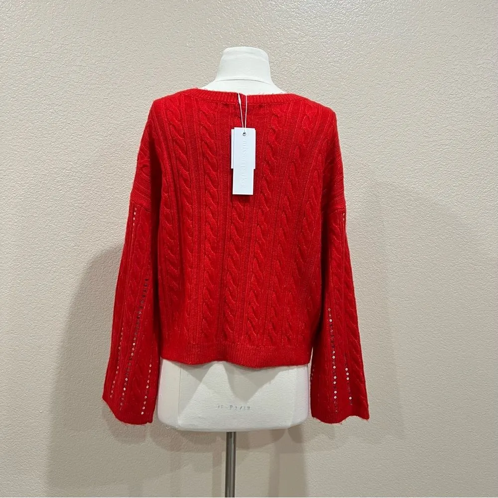 Adyson Parker Red Cable Knit Sequin Striped NWT Sweater Size Medium - Image 9