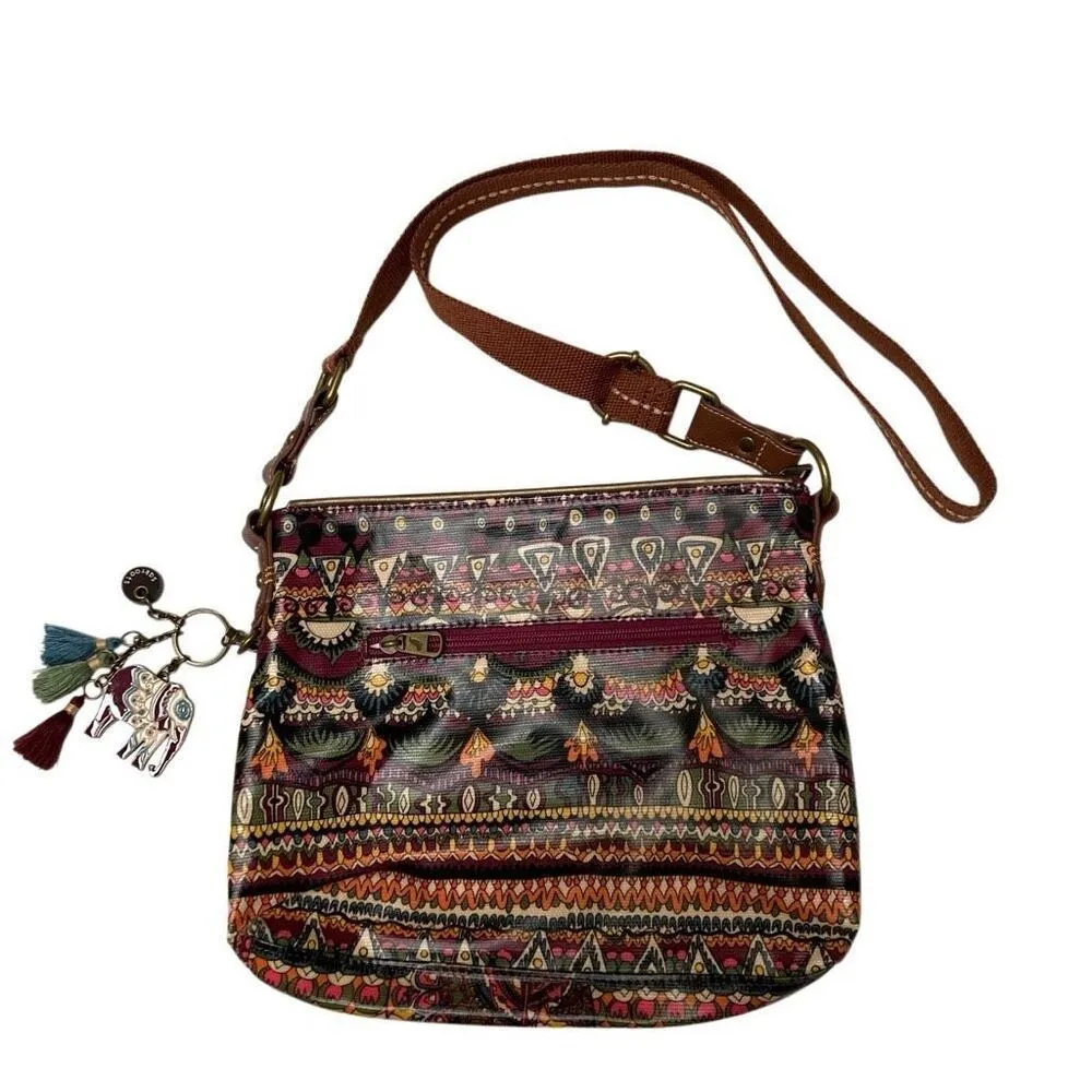 Sakroots multicolored burgundy basic crossbody bag elephant print with keychain - Image 2