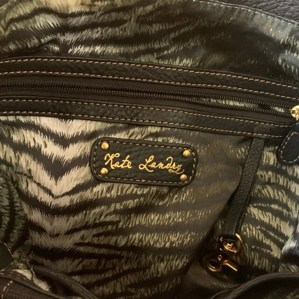 Kate Landry Black Leather Purse Tortoise Shell Chain Strap - Image 4