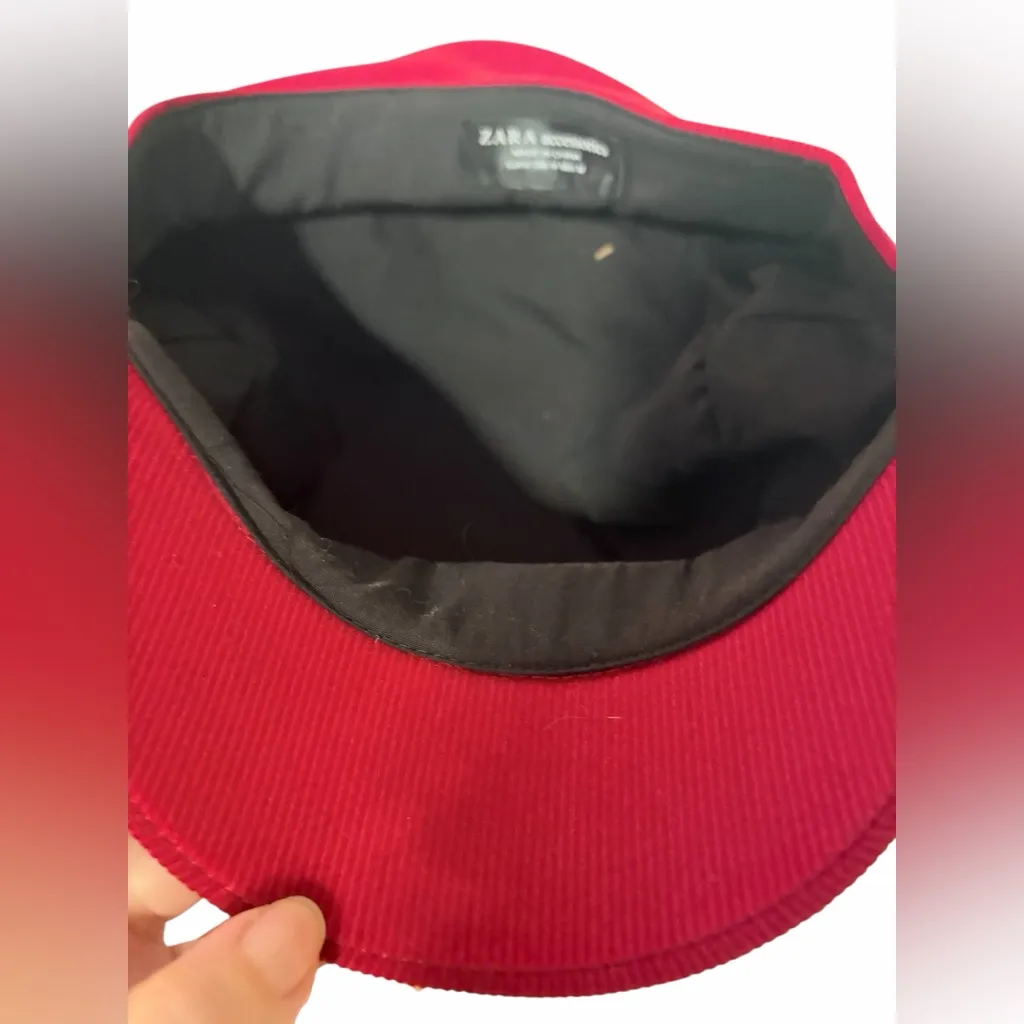 Zara red Corduroy newsboy Cap - Image 3