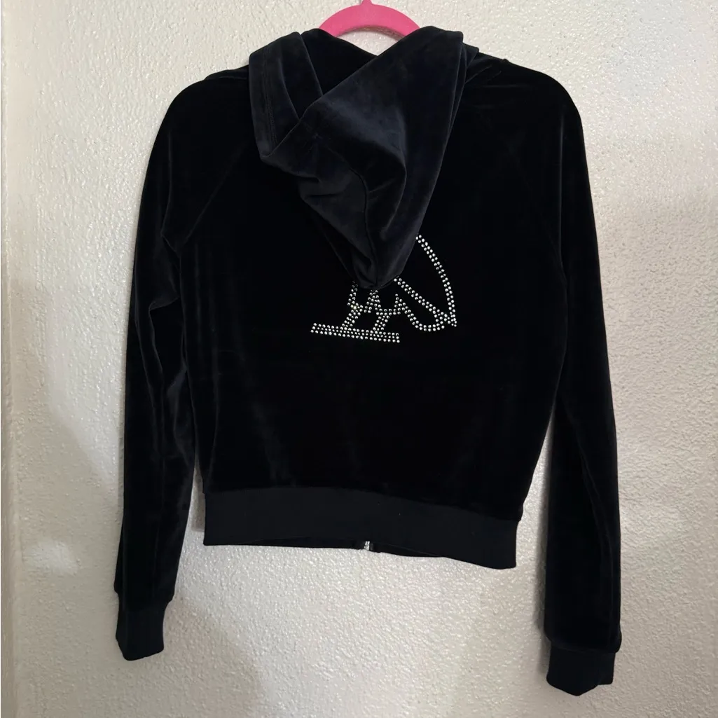 OVO Women’s Velour Crystal Owl Zip Up Hoodie October's Very Own Drake size small Black - Image 12