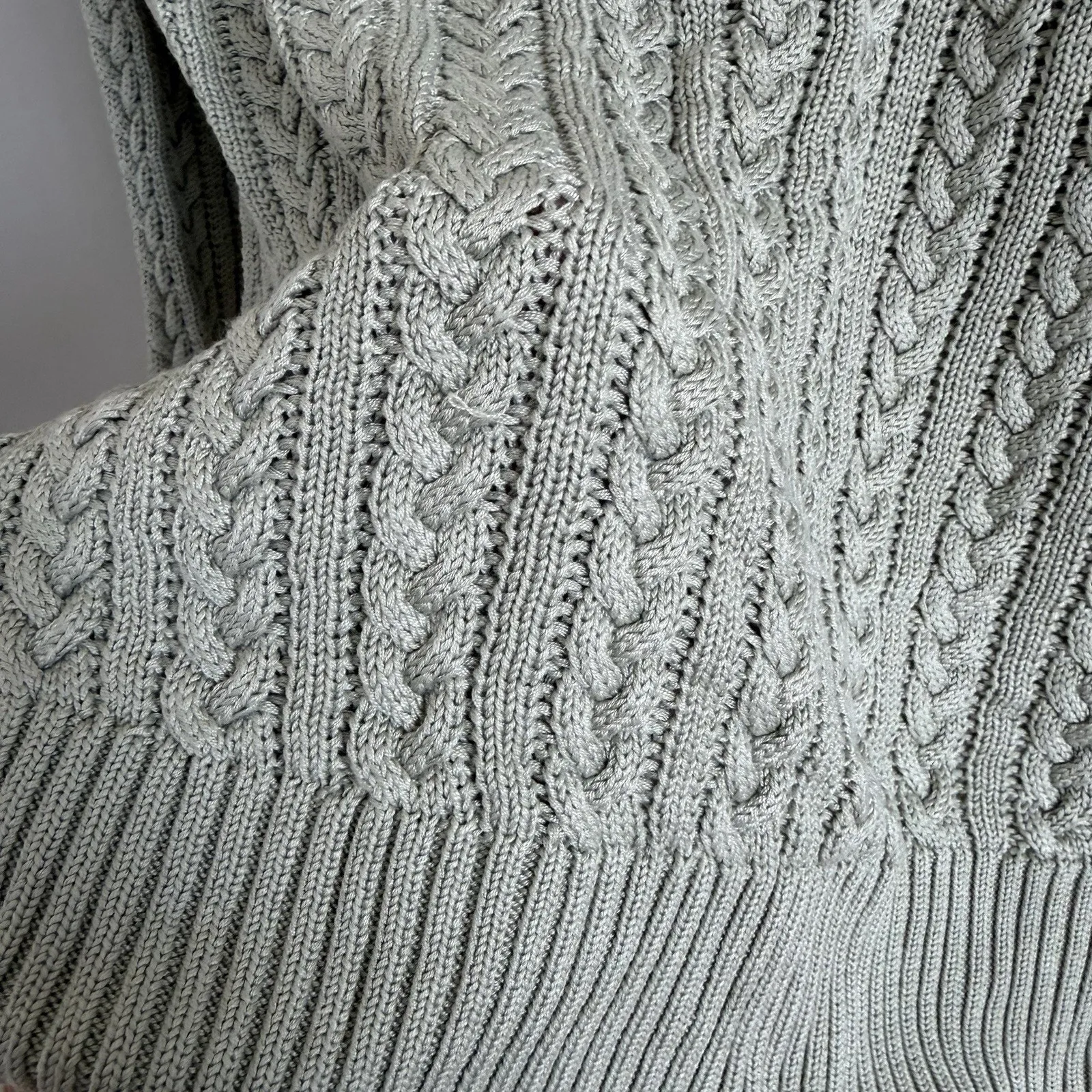 Brooks Brothers 100%Silk Cable Knit Sweater 3/4 Sleeve Woman’s L Mint Sage Green - Image 7